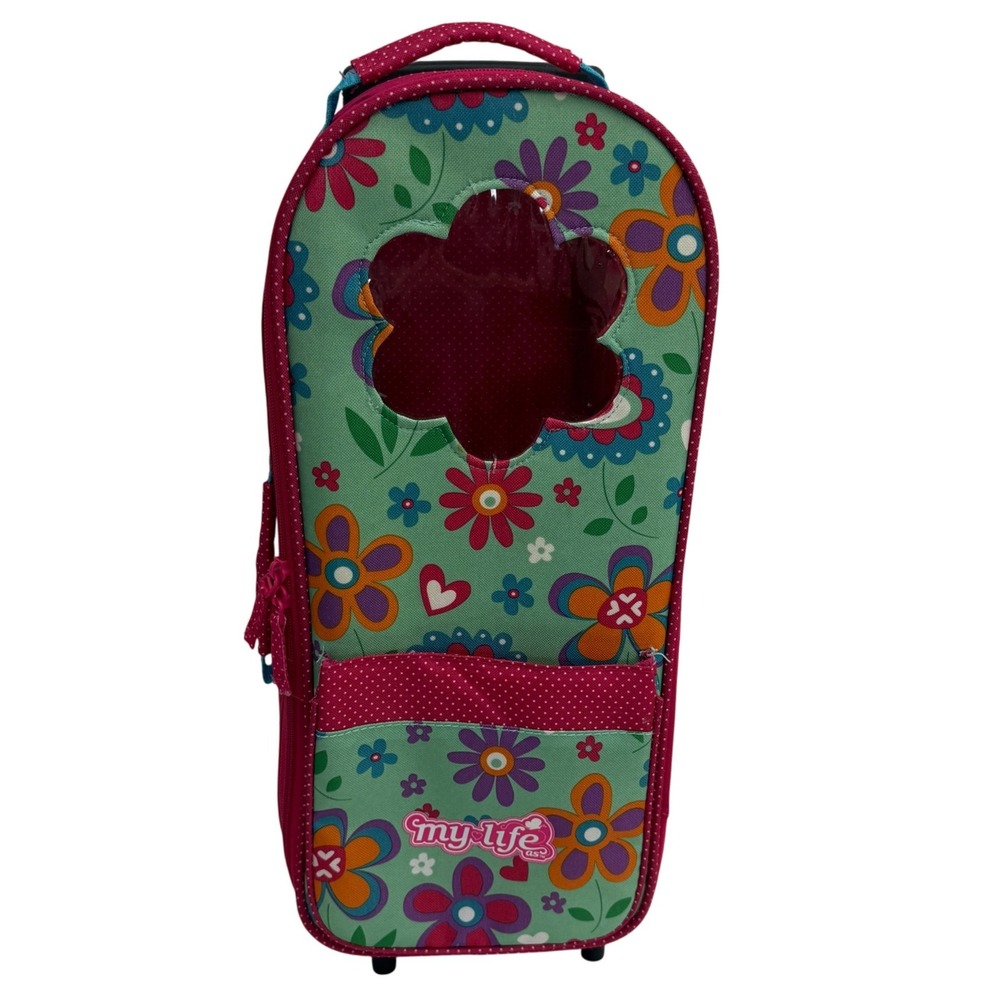 My Life As Dollβ Carrier Carrying Case Pink Floral Rolling Suitcase Travel Bag